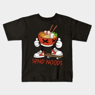 Send Noods Funny Ramen Bowl On A Skateboard Kids T-Shirt